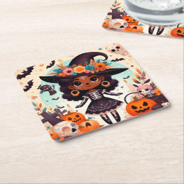 Porta-copo De Papel Quadrado Beautiful little witch halloween party