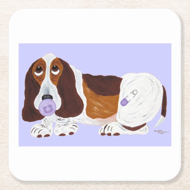 Porta-copo De Papel Quadrado Bebê Basset Hound (Frente)
