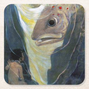 Porta-copo De Papel Quadrado Bebê de Água e Peixe, Jessie Willcox Smith