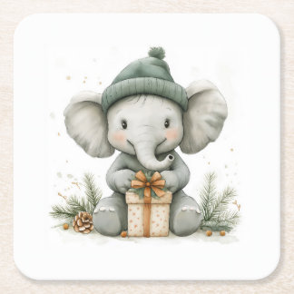 Porta-copo De Papel Quadrado Bebê Elefante da Série Adorável de Natal Animal