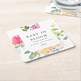 Porta-copo De Papel Quadrado Bebê em Bloom Watercolor Chá de fraldas Floral