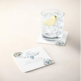 Porta-copo De Papel Quadrado Bebê Em Chá De Bebê Azul Bloqueado