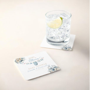 Porta-copo De Papel Quadrado Bebê Em Chá De Bebê Azul Bloqueado