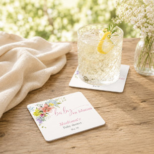 Porta-copo De Papel Quadrado Bebê em Flor Coaster de Papel para Chá de Bebê