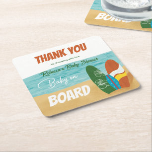 Porta-copo De Papel Quadrado Bebê no Conselho Surfing Tropical Beach Chá de fra