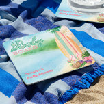 Porta-copo De Papel Quadrado Bebê no Conselho Tropical Summer Beach<br><div class="desc">Bebê em costas de conselho decoradas com cena de praia sonhadora de aquarelas,  pranchas de surf,  acessórios de verão,  rabo de coco e tipografia retrô. Tema neutro de gênero para o seu luau,  surfar ou praia temático revelação de gênero ou chá de fraldas para a menina ou o bebê.</div>