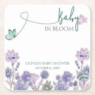 Porta-copo De Papel Quadrado Bebê No Floral Chá de fraldas Roxo