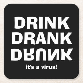 Porta-copo De Papel Quadrado Beber Bebado - É um vírus em preto