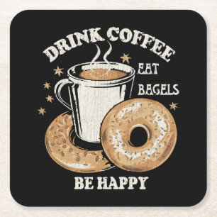 Porta-copo De Papel Quadrado Beber Café Comer Bagels Ser Feliz
