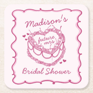 Porta-copo De Papel Quadrado Bebida Bridal Do Bolo De Bolo De Cereja Retro Rosa