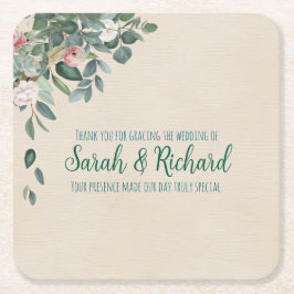 Porta-copo De Papel Quadrado Bebida Floral de Noiva Blush Sage