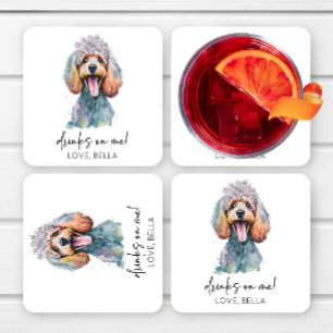 Porta-copo De Papel Quadrado Bebidas Em Mim! Casamento de Poodle Dog Pet