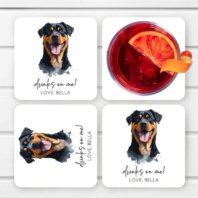 Porta-copo De Papel Quadrado Bebidas Em Mim! Rottweiler Dog Pet Weding (Criador carregado)