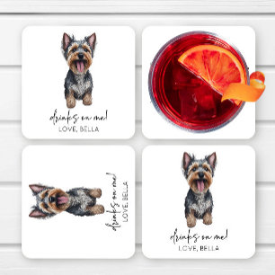 Porta-copo De Papel Quadrado Bebidas Em Mim! Yorkshire Terrier Yorkie Dog Weddi