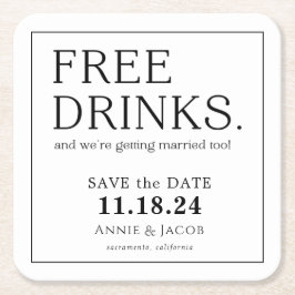 Porta-copo De Papel Quadrado Bebidas Livres Divertidas Guarde a Data