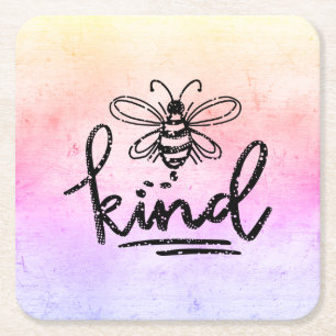 Porta-copo De Papel Quadrado Bee Kind Rainbow Ombre