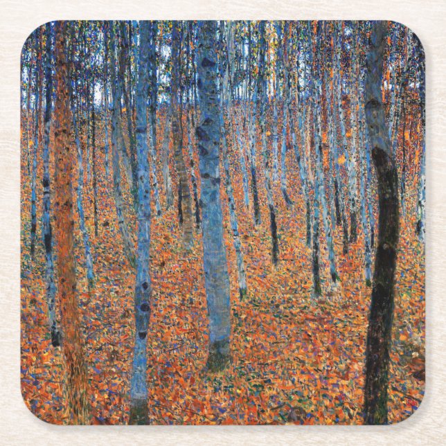 Porta-copo De Papel Quadrado Beech Grove, Gustav Klimt (Frente)