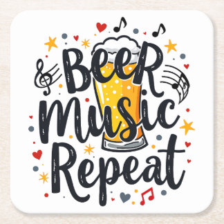 Porta-copo De Papel Quadrado Beer Music Repeat