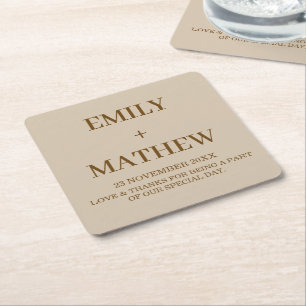 PORTA-COPO DE PAPEL QUADRADO BEGE MARROM NOME PERSONALIZADO CASAMENTO SIMPLES E