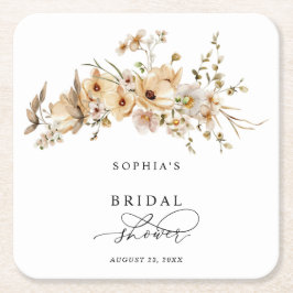 Porta-copo De Papel Quadrado Beige Wild Flowers Bridal Shower