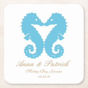 Porta-copo De Papel Quadrado Beijando o favor do casamento de praia do Cavalo