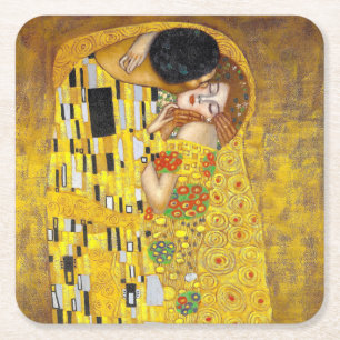 Porta-copo De Papel Quadrado  Beijo - Gustav Klimt  