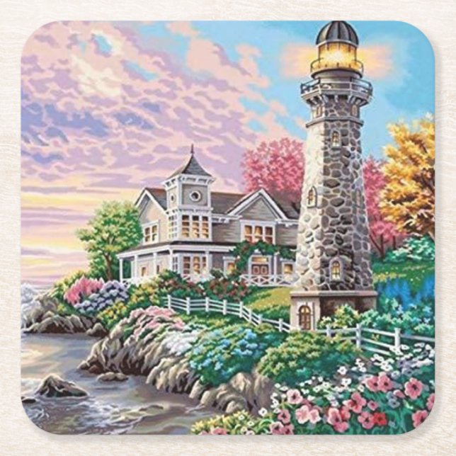 Porta-copo De Papel Quadrado Bela Algodão De Farol (Frente)