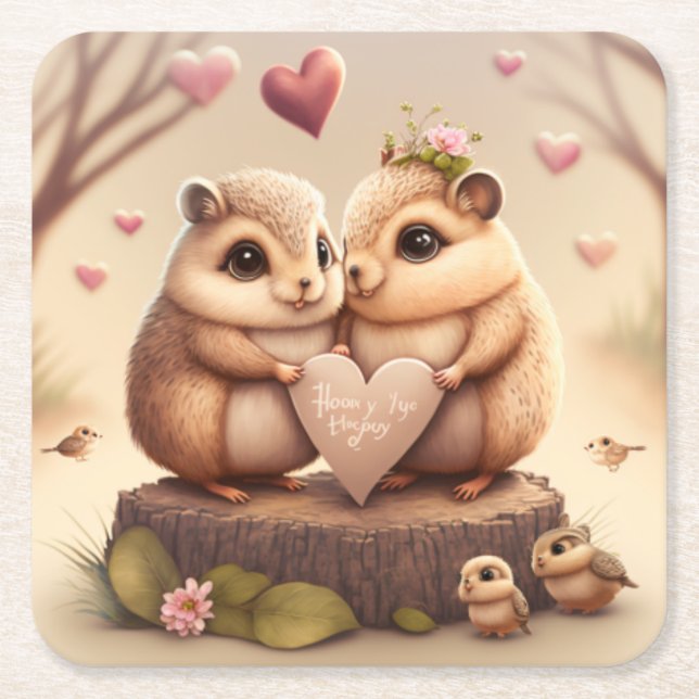 Porta-copo De Papel Quadrado Bela caricatura de ursos (Frente)