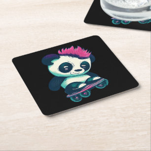 Porta-copo De Papel Quadrado Bela Panda Bela com Mohawk Skater Panda