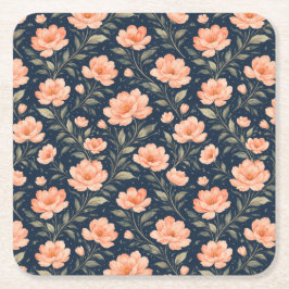 Porta-copo De Papel Quadrado Belas Flores de Pessegueiro em Azul Marinho