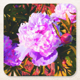 Porta-copo De Papel Quadrado Belas Peônias Rosa