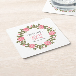 PORTA-COPO DE PAPEL QUADRADO BELAS ROSAS SELVAGENS ROSADAS CHUVA DE NOIVA NOME