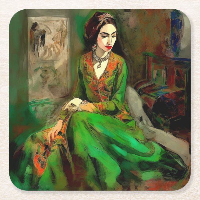 Porta-copo De Papel Quadrado Beleza em Verde (Frente)