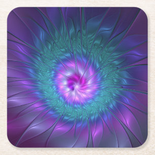 Porta-copo De Papel Quadrado Beleza Floral Abstrata Arte Fractal Colorida Flor