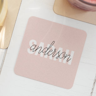 Porta-copo De Papel Quadrado Beleza Rosa Moderna Pastel Personalizada Seu Nome