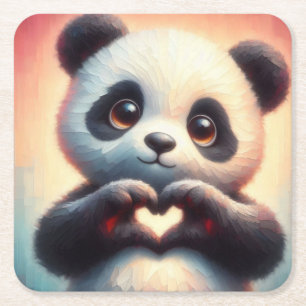 Porta-copo De Papel Quadrado Belo Amor Coração Panda