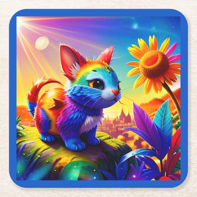 Porta-copo De Papel Quadrado Belo Animal Três (Frente)