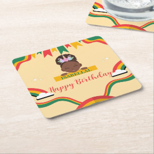 Porta-copo De Papel Quadrado Belo aniversário de meninas africanas afro-america