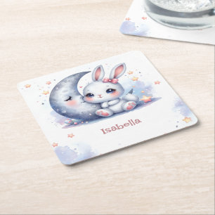 Porta-copo De Papel Quadrado belo coelhinho branco e a lua