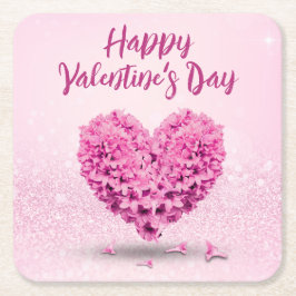 Porta-copo De Papel Quadrado Belo Feliz dia de os namorados Rosa Hyacinth Heart