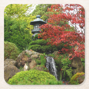 Porta-copo De Papel Quadrado Belo Jardim de Rock Japonês com Pagoda