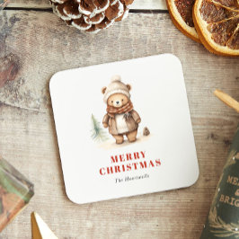 Porta-copo De Papel Quadrado Belo Urso de Aquarela Feliz Feriado de Natal