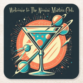Porta-copo De Papel Quadrado Bem-vindo ao Clube do Martini Atômico Era Espacial