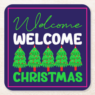 Porta-copo De Papel Quadrado Bem-vindo Árvore de Natal Design de Feriado-85600