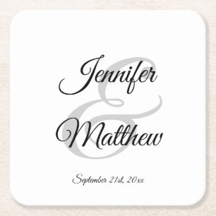 Porta-copo De Papel Quadrado Benvindas de Casamento Negro Branco Elegante - Mon