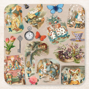 Porta-copo De Papel Quadrado Berçário Alice Colorido Clássico Wonderland Século
