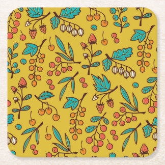 Porta-copo De Papel Quadrado Berries em galhos, padrão natural sem costura.
