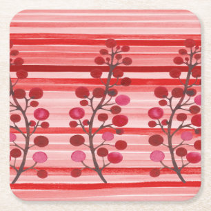 Porta-copo De Papel Quadrado Berries vermelhos com faixas