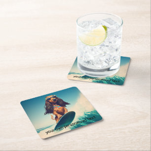 Porta-copo De Papel Quadrado Bibelhas para Bebidas de Dachshund Surfista