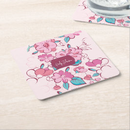 Porta-copo De Papel Quadrado Bibelô de Papel com Nome em Roteiro Flor de Rosa